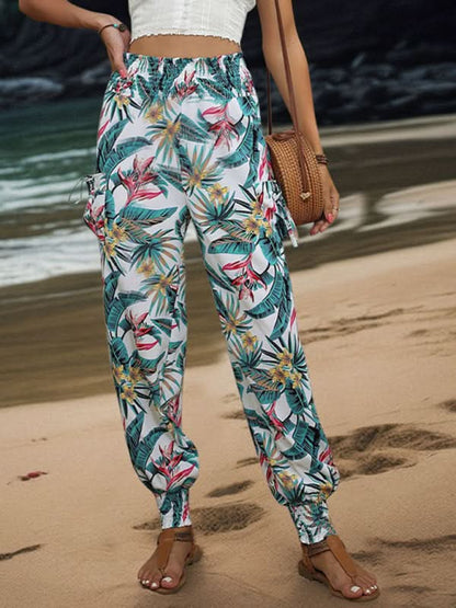 Tropical print work leggings with pockets