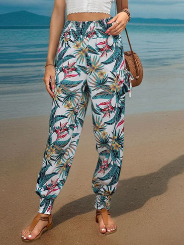 Tropical print work leggings with pockets