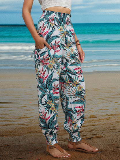 Tropical print work leggings with pockets