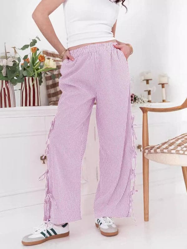 Chic plaid strappy trousers for women