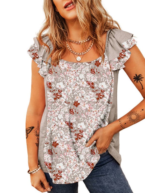 Floral ruffled sleeveless vest