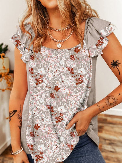 Floral ruffled sleeveless vest