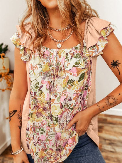 Floral ruffled sleeveless vest