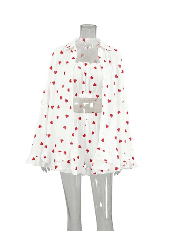 Charming heart print pajama set