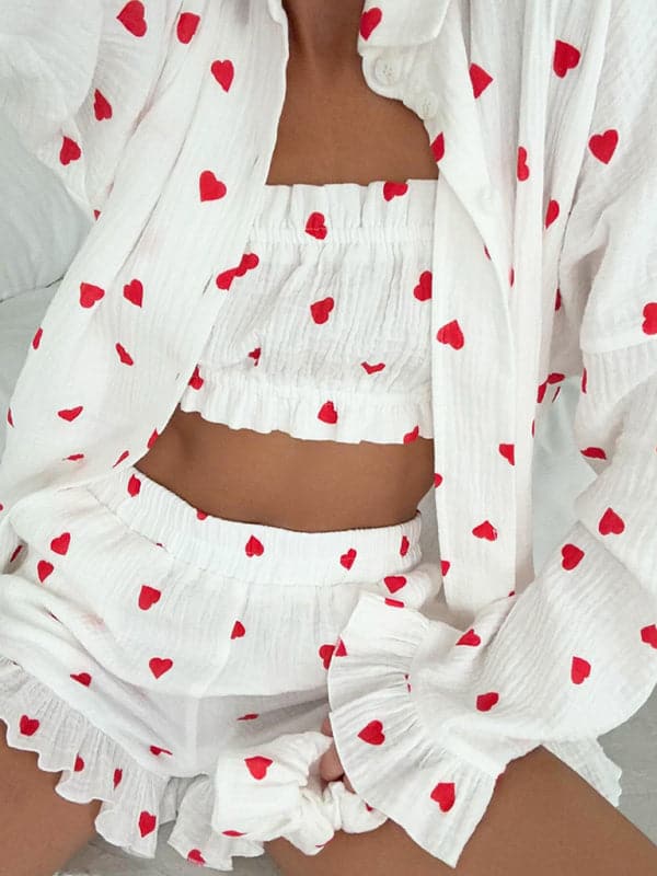 Charming heart print pajama set