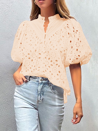 Women’s Puff Sleeve Shirt - Embroidered