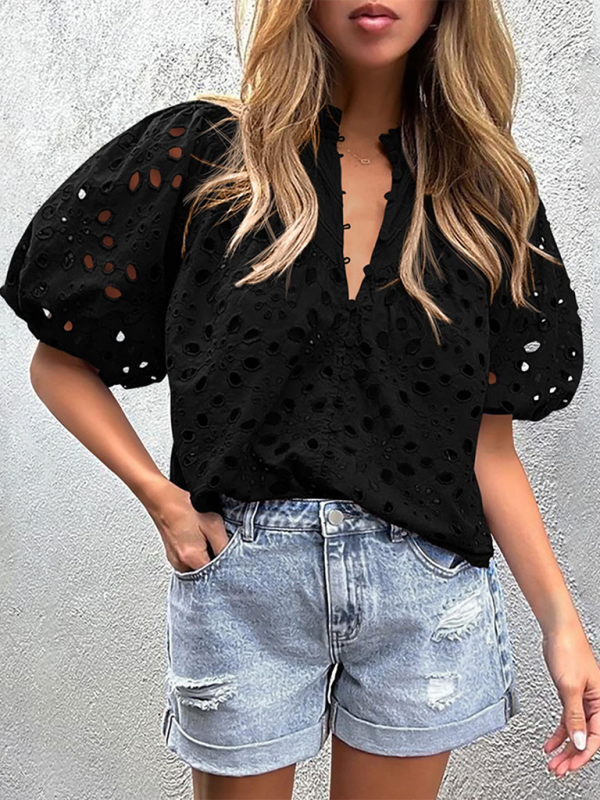 Women’s Puff Sleeve Shirt - Embroidered