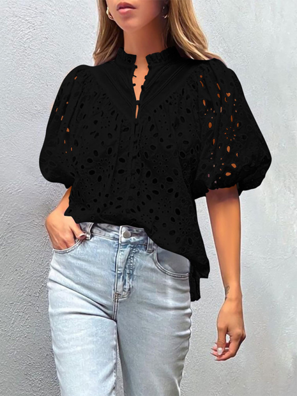 Women’s Puff Sleeve Shirt - Embroidered