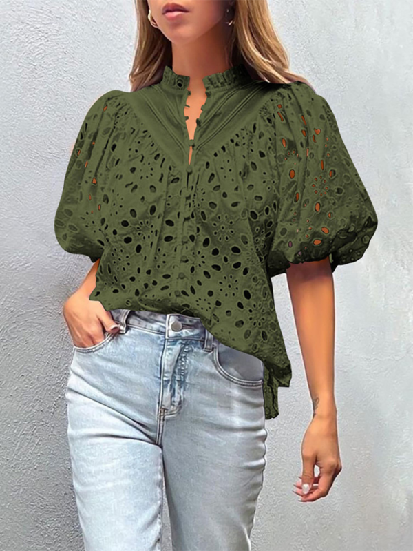 Women’s Puff Sleeve Shirt - Embroidered