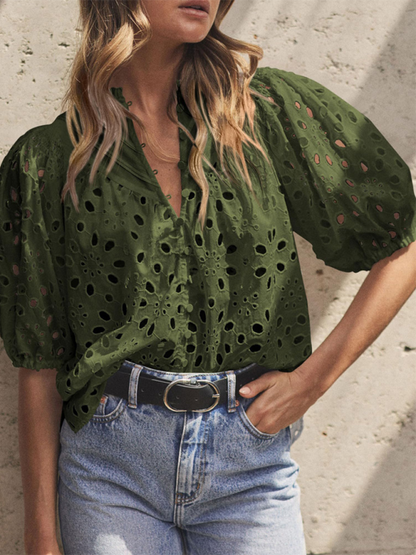 Women’s Puff Sleeve Shirt - Embroidered