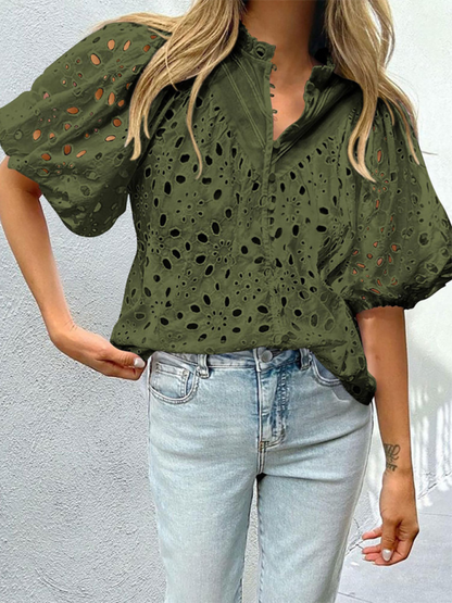 Women’s Puff Sleeve Shirt - Embroidered