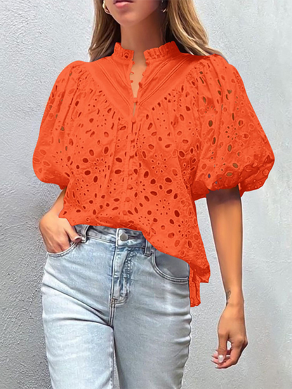 Women’s Puff Sleeve Shirt - Embroidered