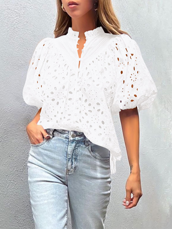 Women’s Puff Sleeve Shirt - Embroidered