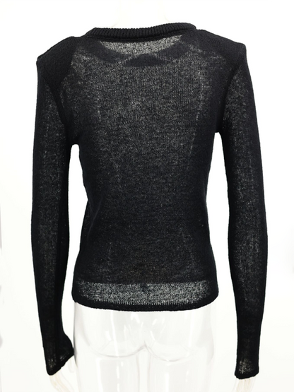 Hollow Knit Sweater Solid Color Casual Long Sleeve Top.