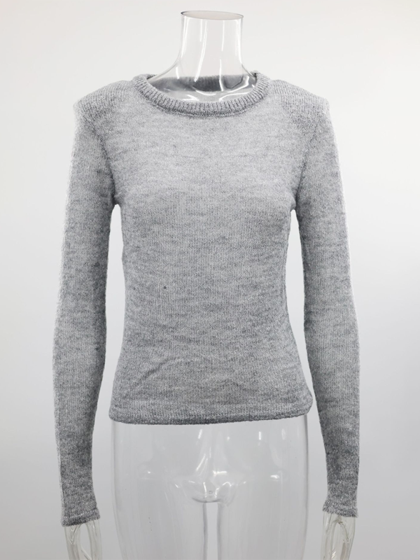 Hollow Knit Sweater Solid Color Casual Long Sleeve Top.