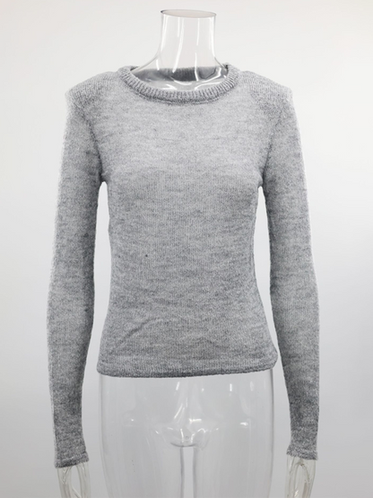 Hollow Knit Sweater Solid Color Casual Long Sleeve Top.