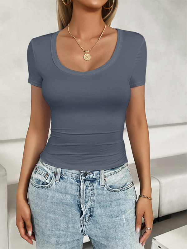 Chic women's solid U-neck tee