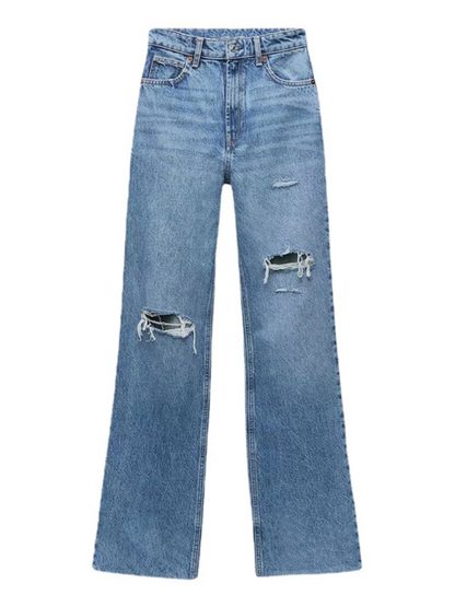 High waist ripped blue wide-leg jeans - Love Salve 