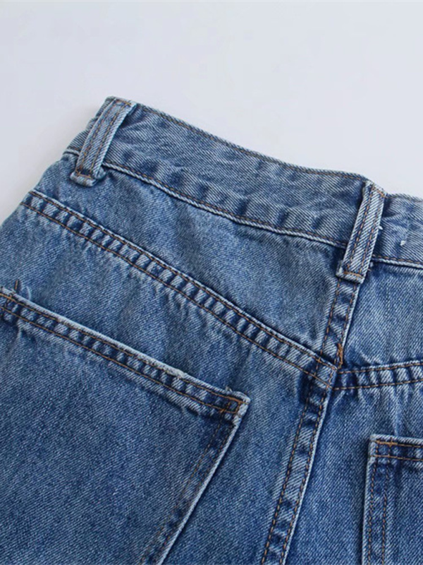 High waist ripped blue wide-leg jeans - Love Salve 