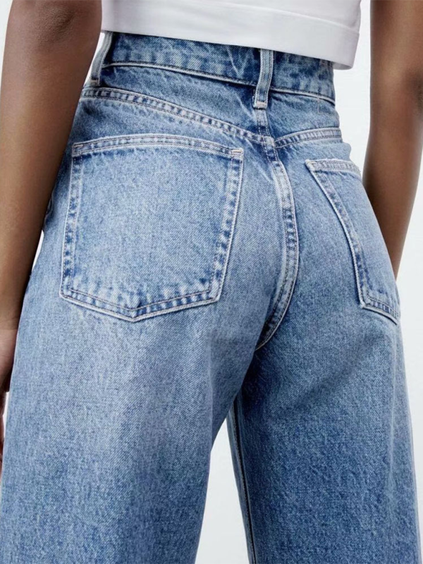 High waist ripped blue wide-leg jeans - Love Salve 