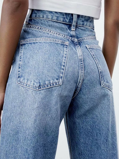 High waist ripped blue wide-leg jeans - Love Salve 