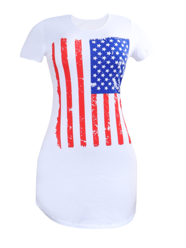 Fashion round neck slim fit American flag short sleeve top.