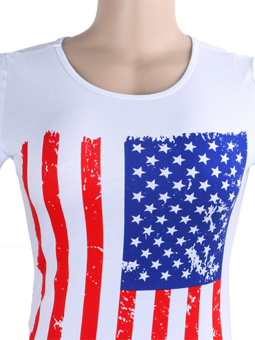 Fashion round neck slim fit American flag short sleeve top.