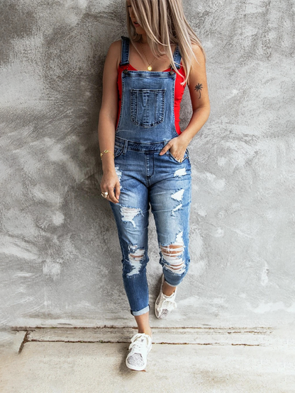 Retro stretch denim overalls