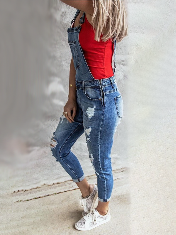 Retro stretch denim overalls