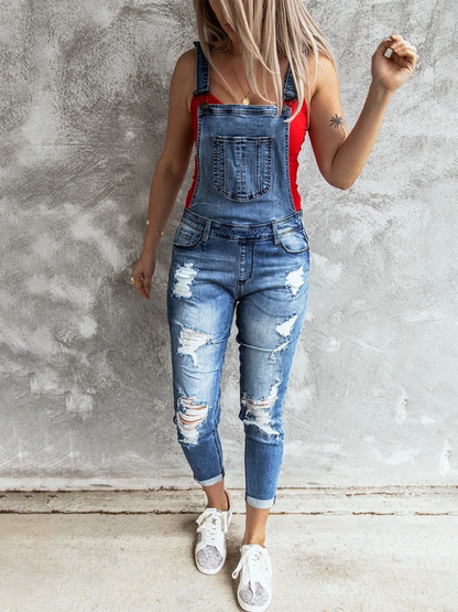 Retro stretch denim overalls