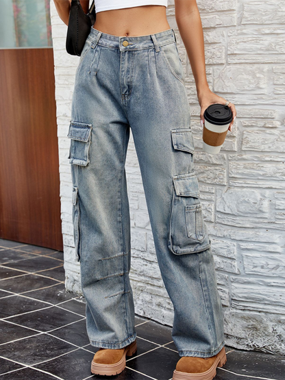 Chic washed denim overalls - comfy fit