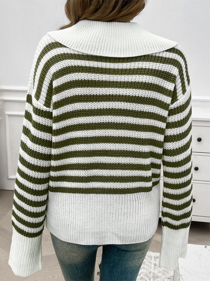 Women's Striped Lapel Sweater