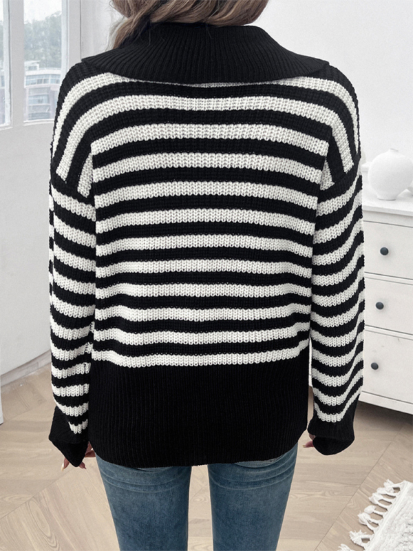 Women's Striped Lapel Sweater