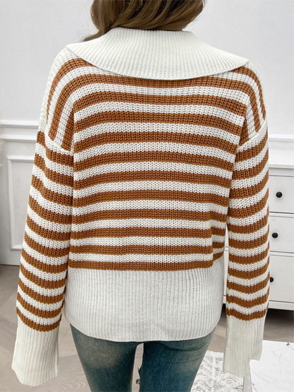 Women's Striped Lapel Sweater