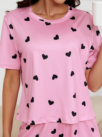 Chic heart-print short-sleeve pjs