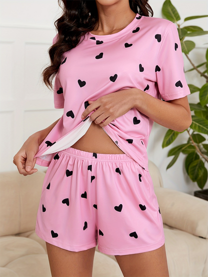 Chic heart-print short-sleeve pjs