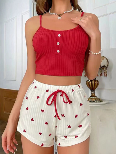 Cute Casual Heart Print Homewear Set