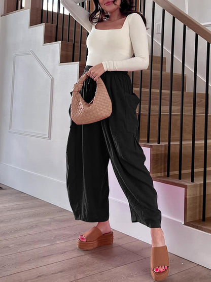 Chic women's wide-leg elastic pants