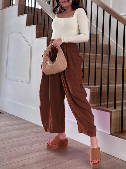 Chic women's wide-leg elastic pants