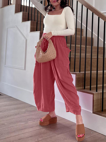 Chic women's wide-leg elastic pants