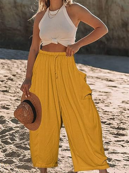 Chic women's wide-leg elastic pants