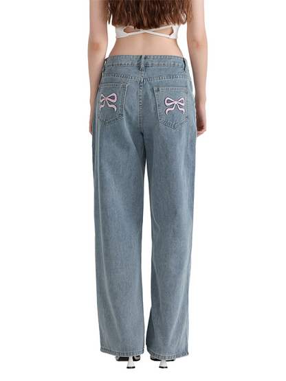 Bow-Embroidered Straight Trousers