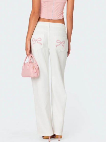 Bow-Embroidered Straight Trousers