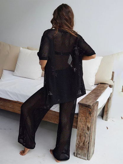 Stylish mesh woolen trouser set