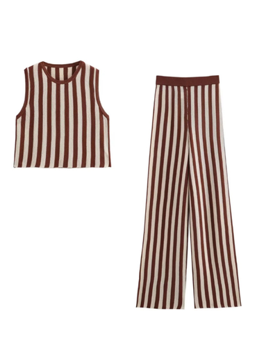 Chic striped sleeveless vest set