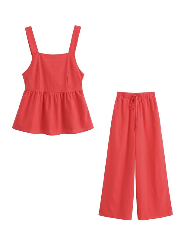 Chic red sleeveless top set