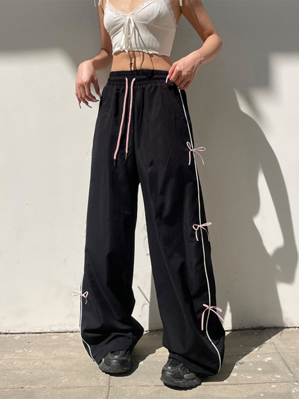 Casual wide-leg trousers with bow detail