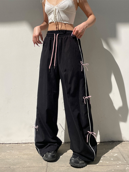 Casual wide-leg trousers with bow detail