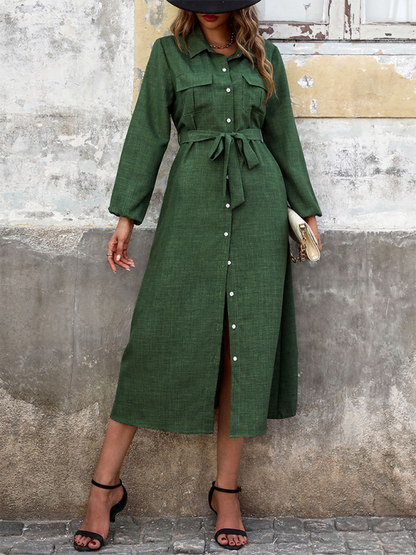 Elegant green lapel dress