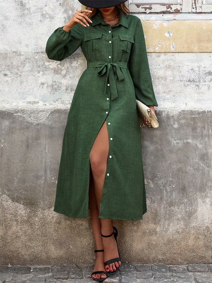 Elegant green lapel dress